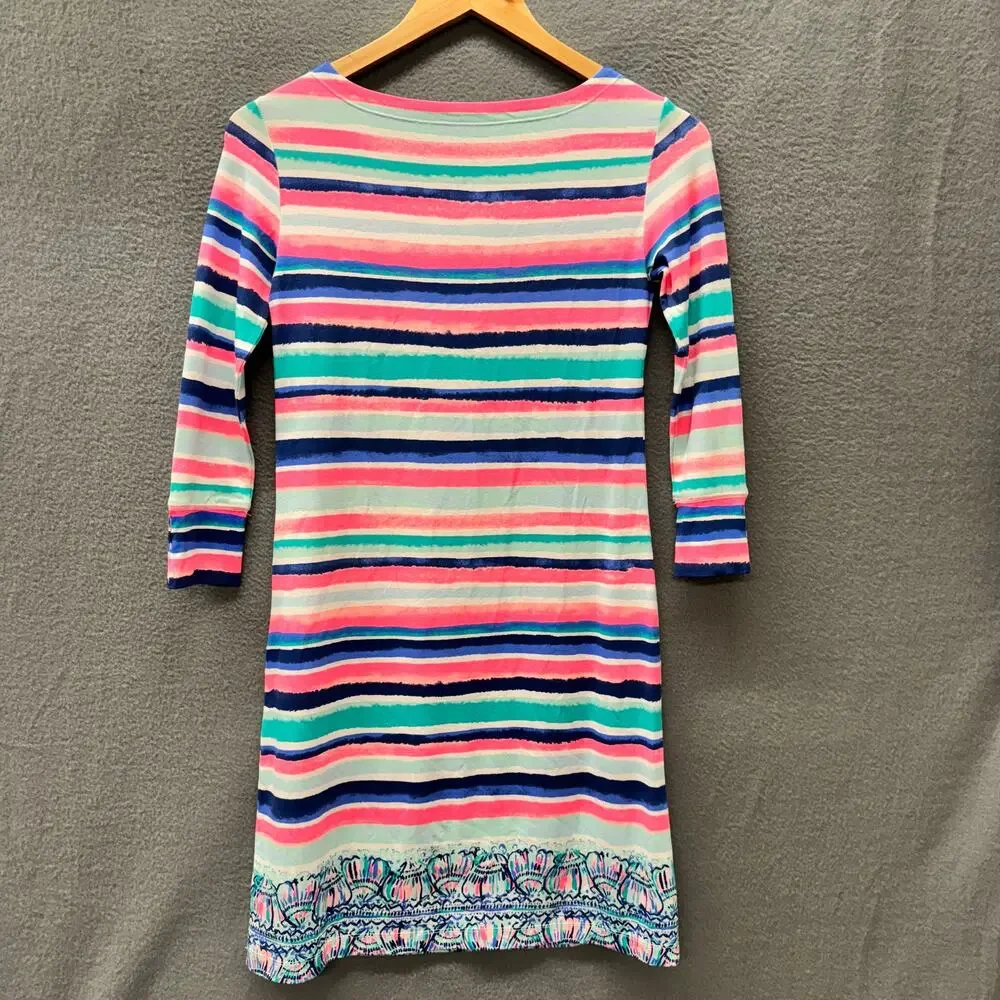 Lilly Pulitzer Sophie Dress Womens XXS UPF‎ 50+ Pink Blue Coastal Stripe Shift